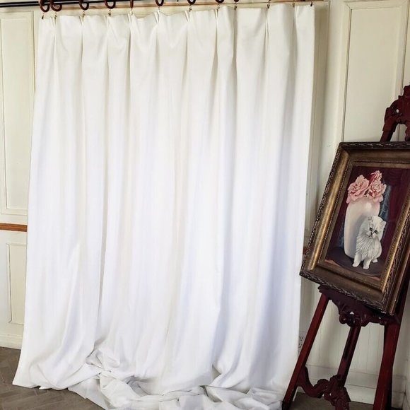 The Curtain Exchange Custom Luxury Drapes 84W 107L Linen & Silk White Euro Pleat - Picture 1 of 9